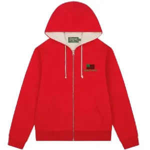 Denim Tears African American Flag Thermal Lined Zip Red Hoodie
